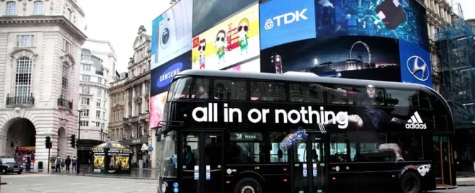 Adidas advertisement on a bus shelter in the UK.