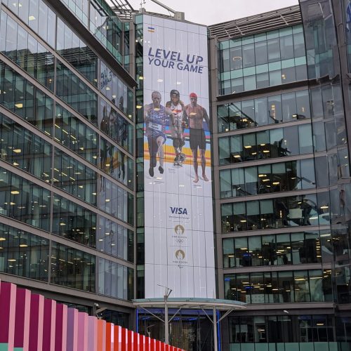 Contra Vision Advance 30 percent perforated window film used for a VISA Olympics promotional display.