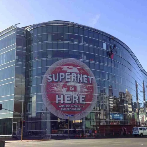 Contra Vision Performance white on black perforated material for high-quality window graphics.