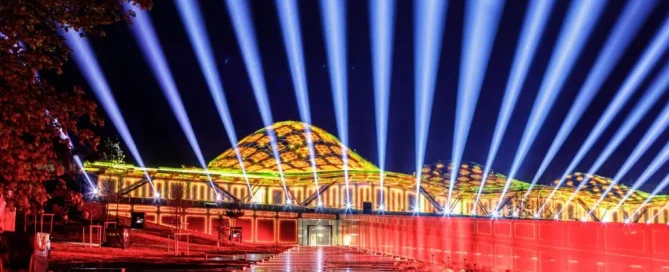 Stunning digital projection on the glass facade of the Macallan Distillery using Contra Vision film.