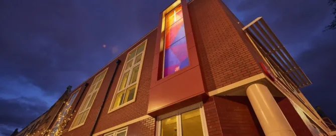 Exterior window graphics printed on one-way film at a UK Salvation Army Church building.