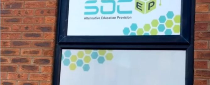 Classroom window privacy and branding using Contra Vision window films