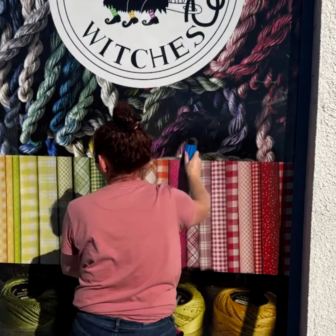 stitch witches – positive signs 1 Contra Vision one-way vision window filmRetail Window Graphics using perforated window film | Stitch Witches, New Zealand